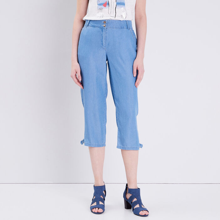 Bermuda droit en jean denim double stone femme