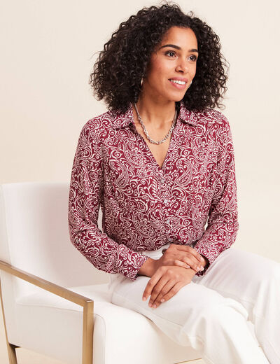 Chemise cintr&eacute;e manches longues bordeaux femme