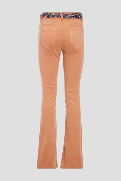 Pantalon bootcut ceinturé marron clair femme