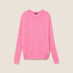 Pull ajour&eacute; col rond manches longues rose fushia femme