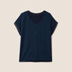 Blouse col v manches courtes bleu foncé femme