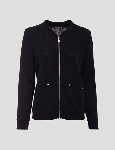 Gilet manches longues zippé noir femme
