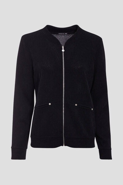 Gilet manches longues zippé noir femme