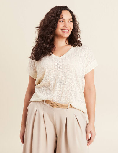 T-shirt manches courtes ecru femme