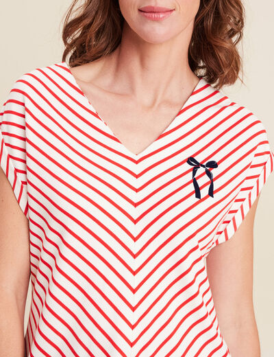 T-shirt manches courtes brodé rouge femme