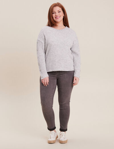 Pull manches longues côtelé gris clair femme