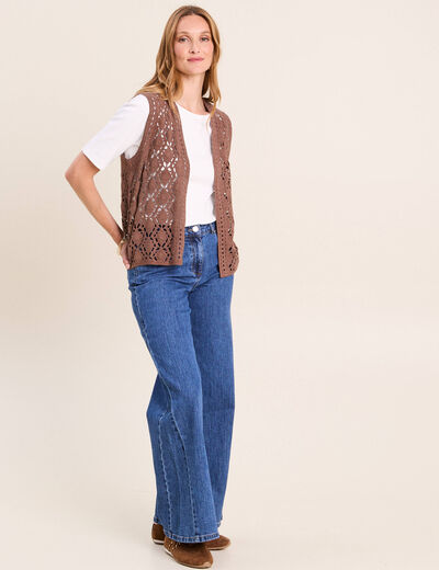 Gilet ajour&eacute; coupe droite courte marron femme