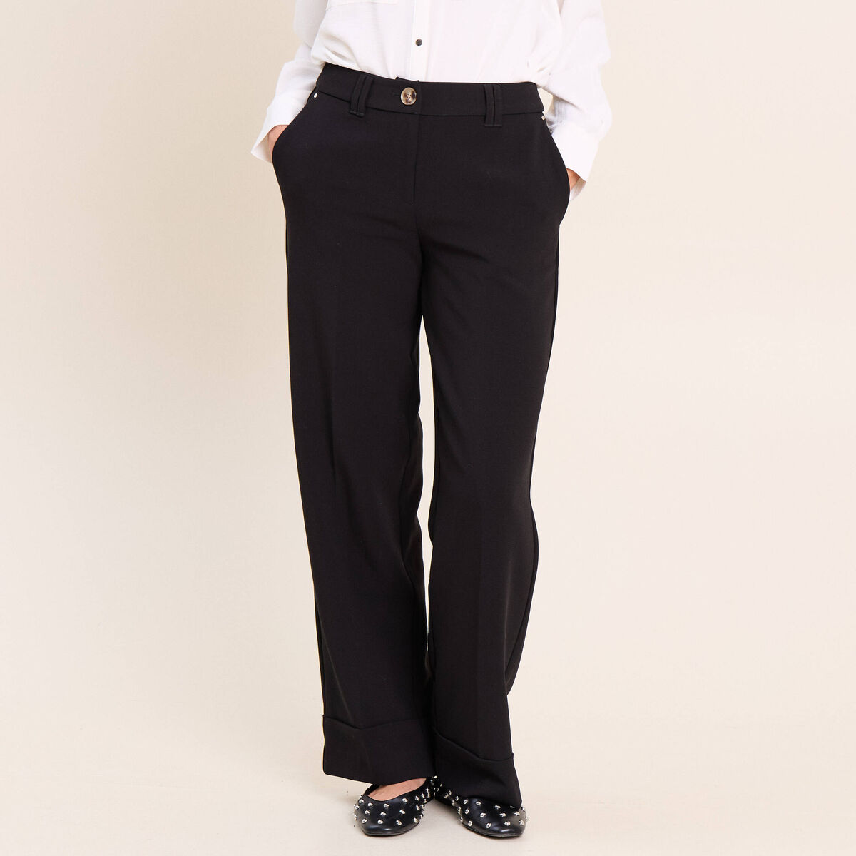 Pantalon taille haute fluide noir femme