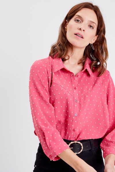 Chemise manches 3/4 rose framboise femme