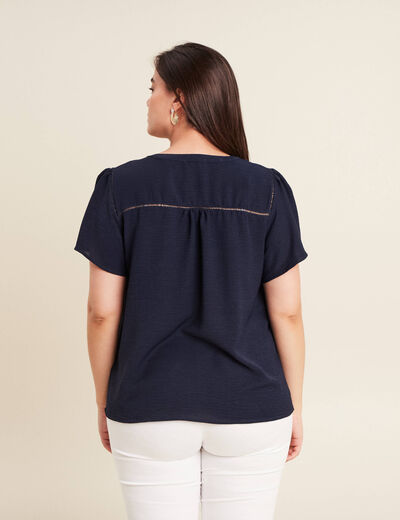 Blouse manches courtes bleu marine femme