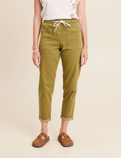 Pantalon coupe mom 7/8&egrave;me vert kaki femme