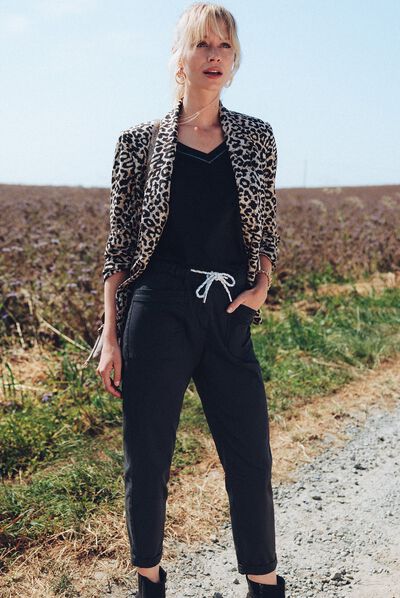 Pantalon flou à coulisse noir femme