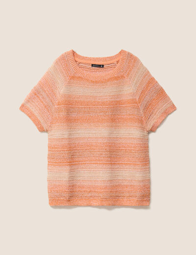 Pull col rond manches courtes orange fluo femme