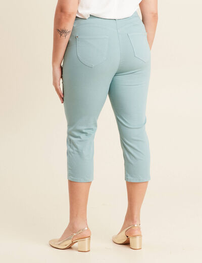 Pantacourt droit taille standard bleu canard femme