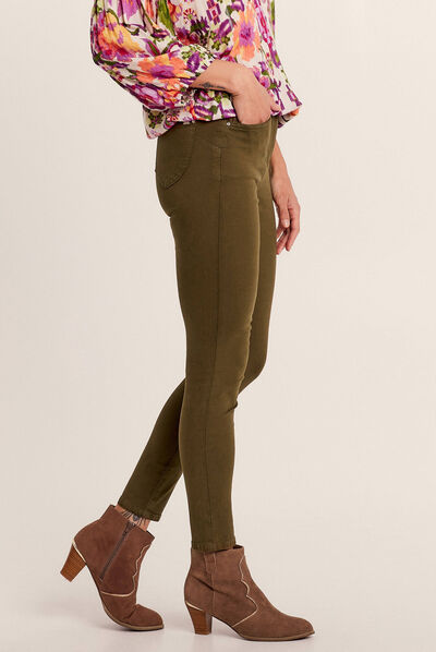 Pantalon léger taille standard 7/8ème vert kaki femme