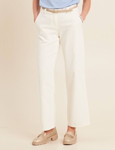 Pantalon droit taille basculée ecru femme