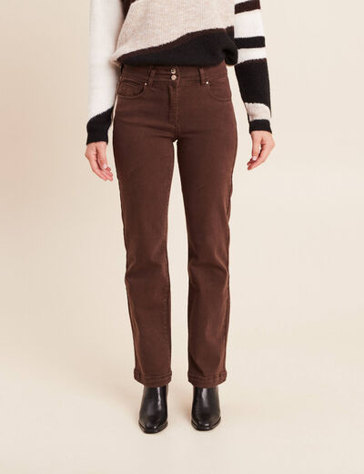 Jean coupe droite taille haute marron fonc&eacute; femme