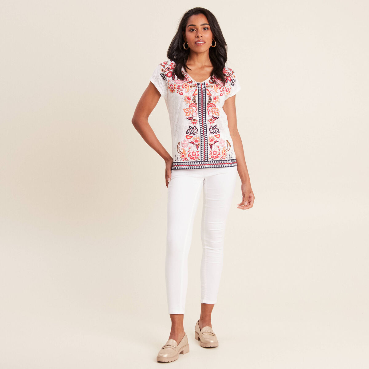 T-shirt manches courtes ecru femme