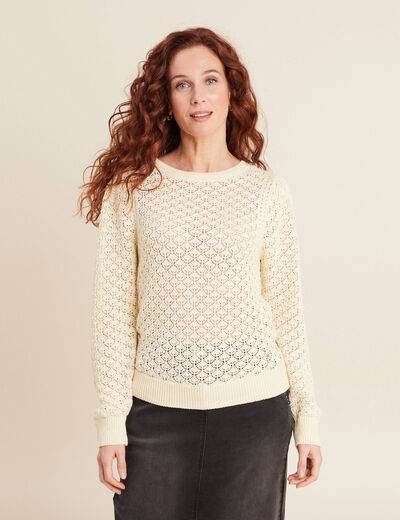 Pull manches longues ajouré jaune clair femme