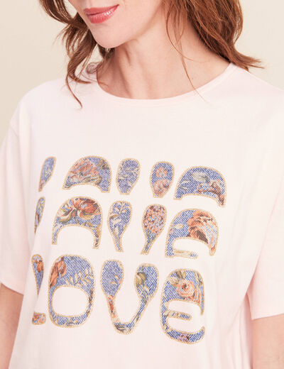 T-shirt col rond manches courtes rose clair femme