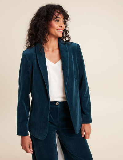 Veste tailleur velours bleu canard femme