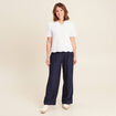 Pantalon fluide taille haute bleu marine femme
