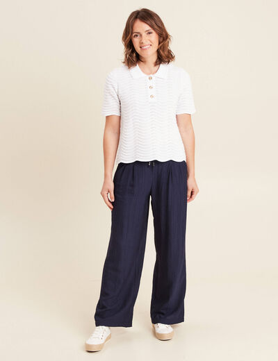 Pantalon fluide taille haute bleu marine femme