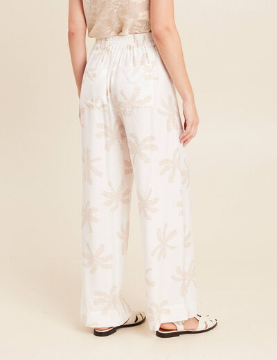 Pantalon large taille haute beige femme