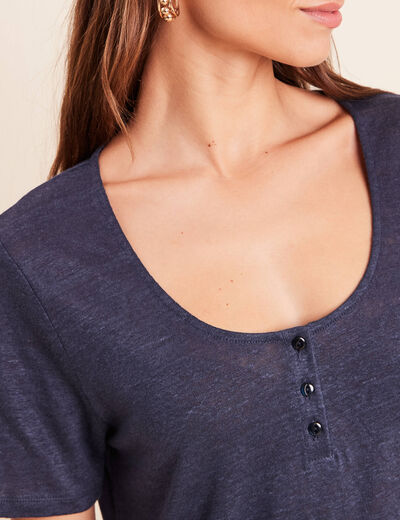 T-shirt droit col rond manches courtes bleu marine femme