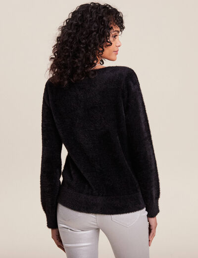 Pull manches longues strass noir femme