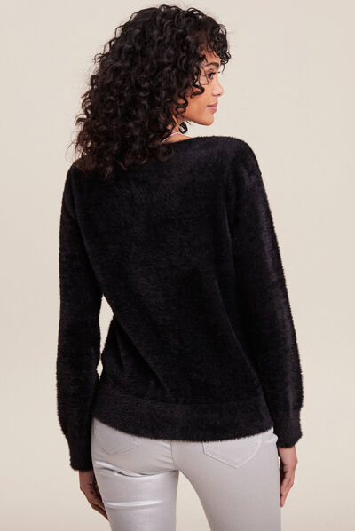 Pull manches longues strass noir femme