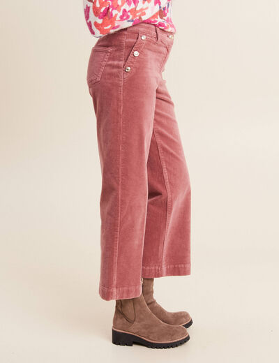Pantalon large velours c&ocirc;tel&eacute; rose framboise femme