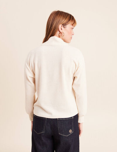 Pull col ch&acirc;le manches longues ecru femme