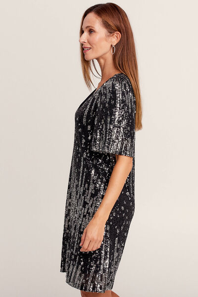 Robe évasée sequins noir femme