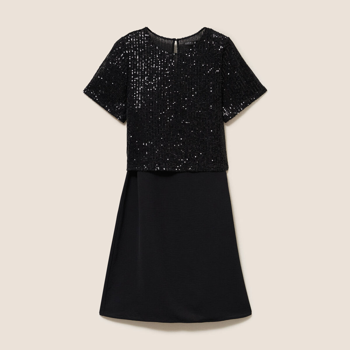 Robe courte &eacute;vas&eacute;e col rond 2 en 1 noir femme