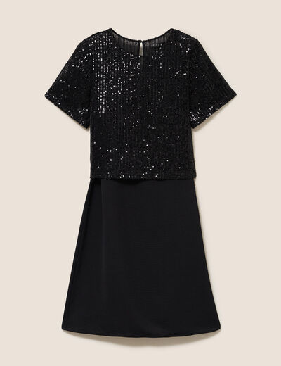 Robe courte &eacute;vas&eacute;e col rond 2 en 1 noir femme