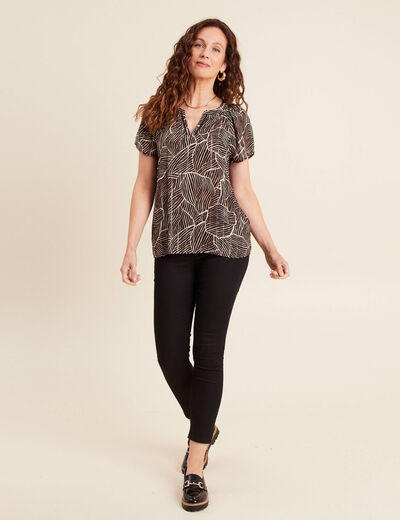 Blouse fluide col v manches courtes noir femme