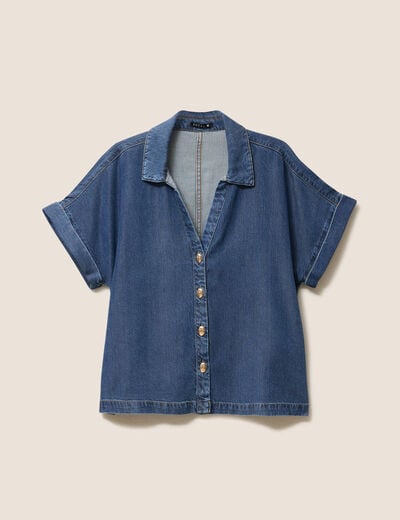 Chemise col chemise manches courtes denim double stone femme