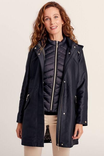 Parka 2-en-1 droite à capuche noir femme