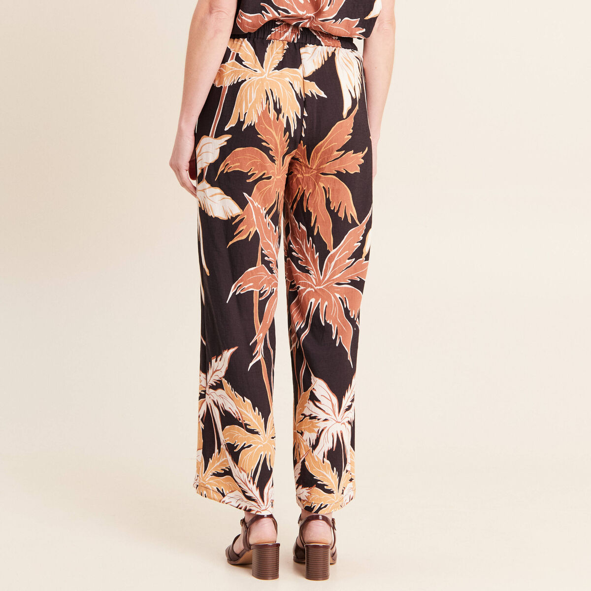 Pantalon large taille haute noir femme