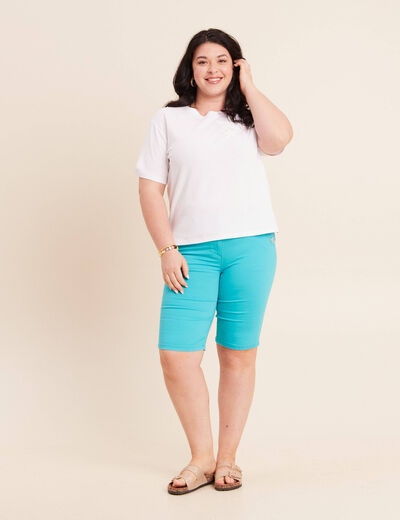 T-shirt col rond manches courtes sequins blanc femme