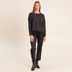 Pull col rond manches longues dentelle gris fonc&eacute; femme