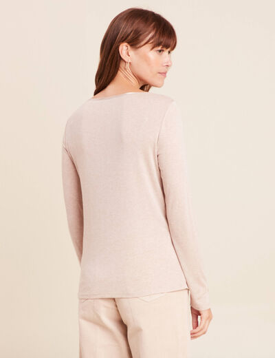 T-shirt ajust&eacute; manches longues beige femme