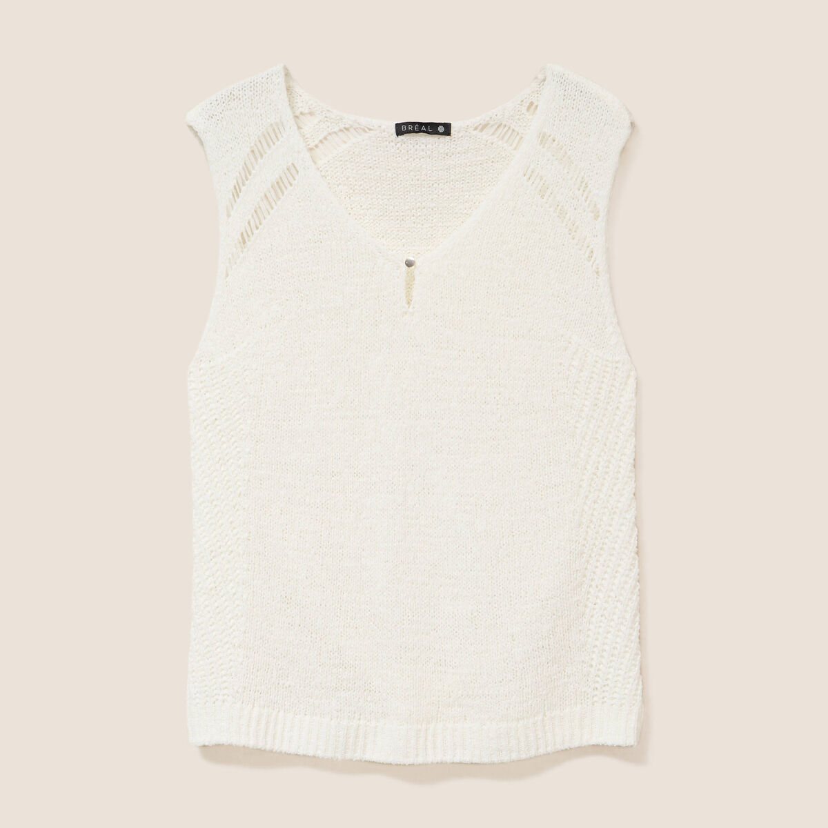 D&eacute;bardeur tricot sans manches blanc femme