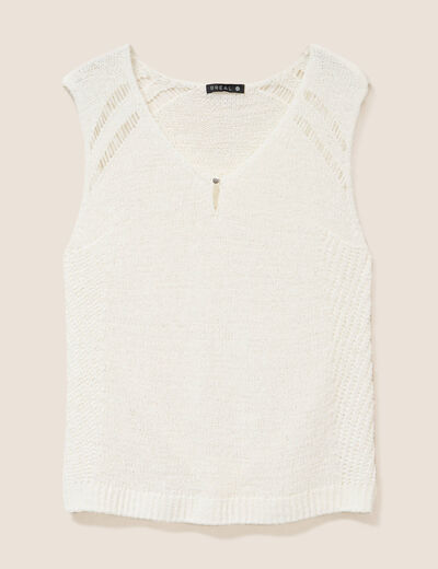 D&eacute;bardeur tricot sans manches blanc femme