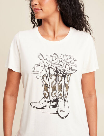 T-shirt cintré court manches courtes ecru femme