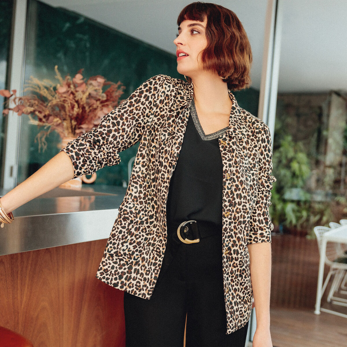 Veste boutonnée beige femme