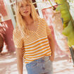 Pull manches courtes jaune moutarde femme