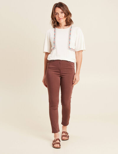 Pantalon ajusté taille haute marron foncé femme