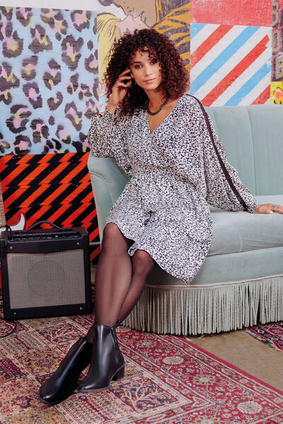 Robe évasée volantée ecru femme